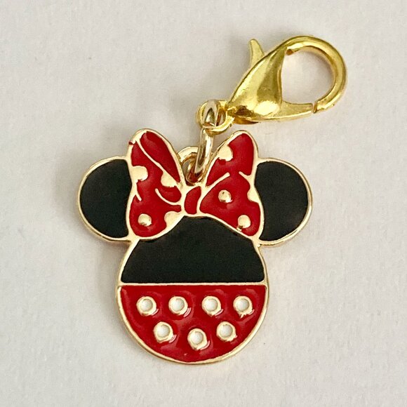 Disney Minnie Mouse Clip On Charm Red Bow Dots Enamel Zipper Pull Purse GoldTone - Picture 3 of 7